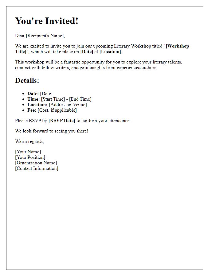 Letter template of invitation to join a literary workshop event