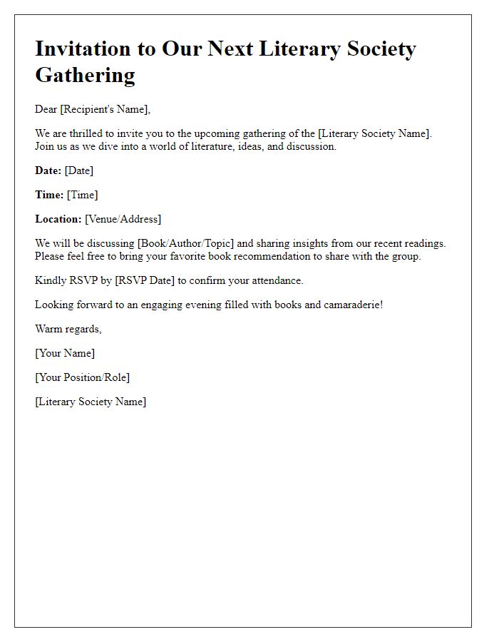 Letter template of invitation for literary society gathering