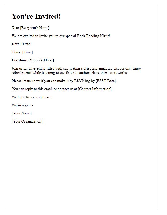 Letter template of RSVP invitation to book reading night