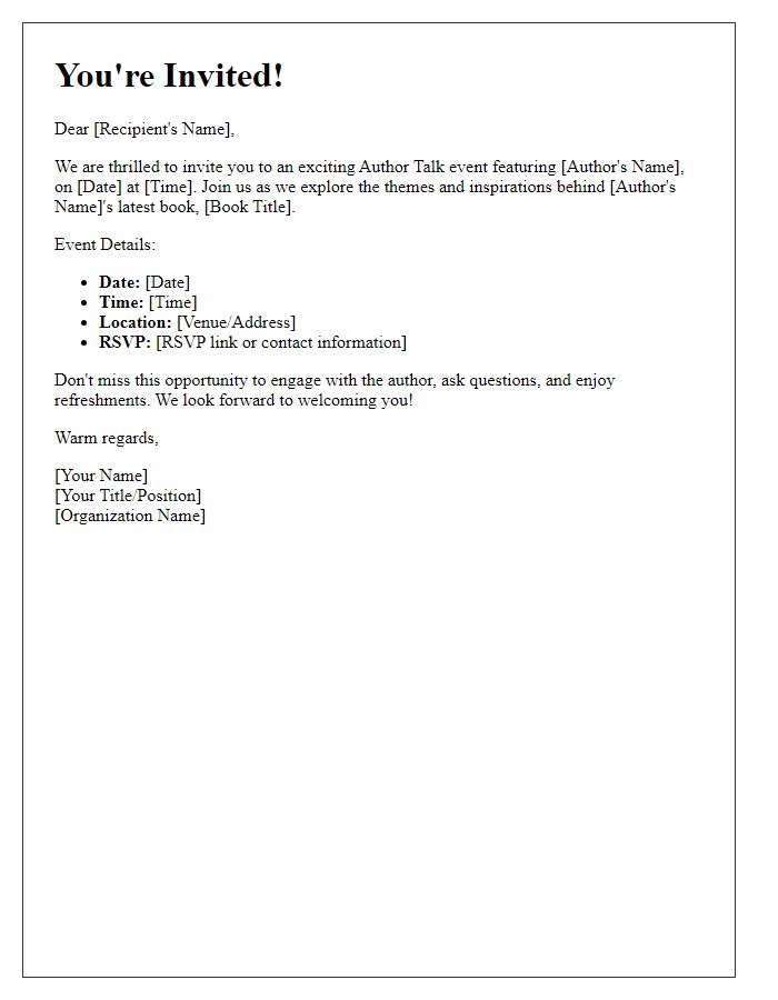 Letter template of welcome invitation to author talk event