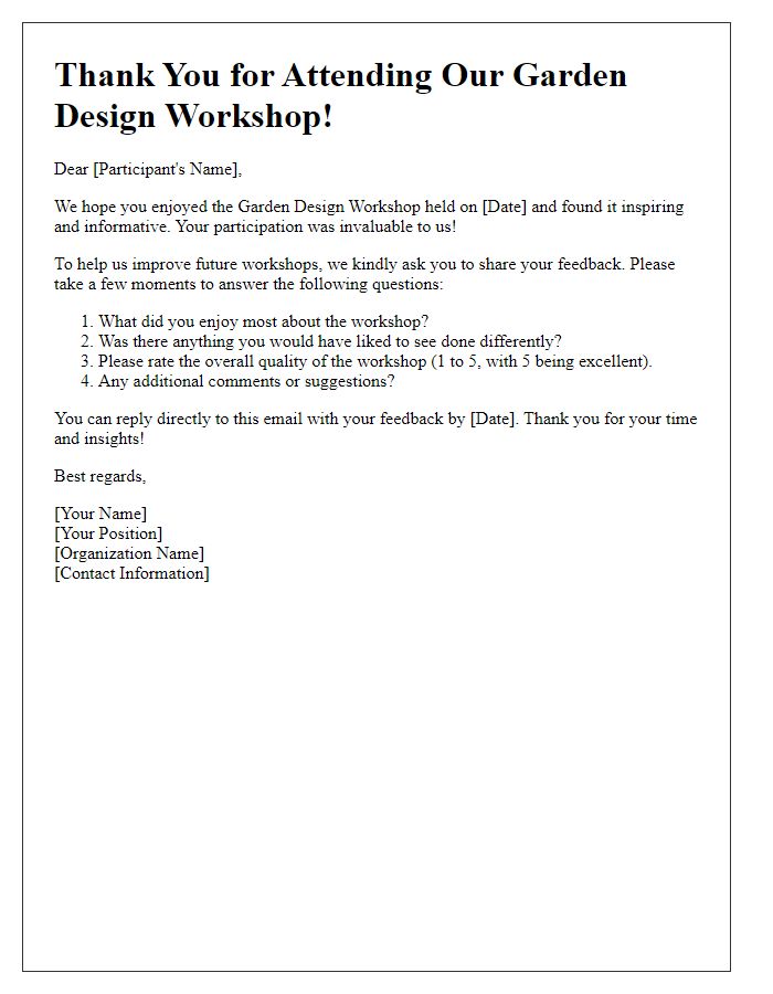 Letter template of feedback request after garden design workshop