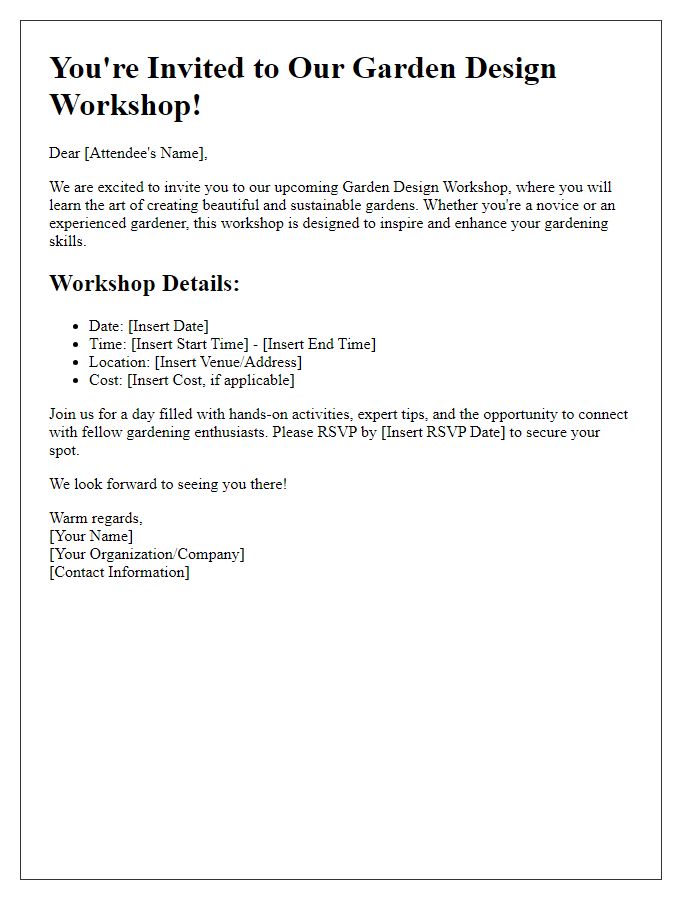 Letter template of invitation for garden design workshop attendees