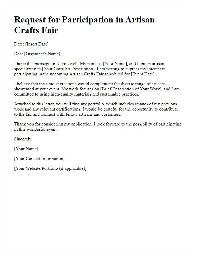 Letter template of Artisan Crafts Fair Participation Request