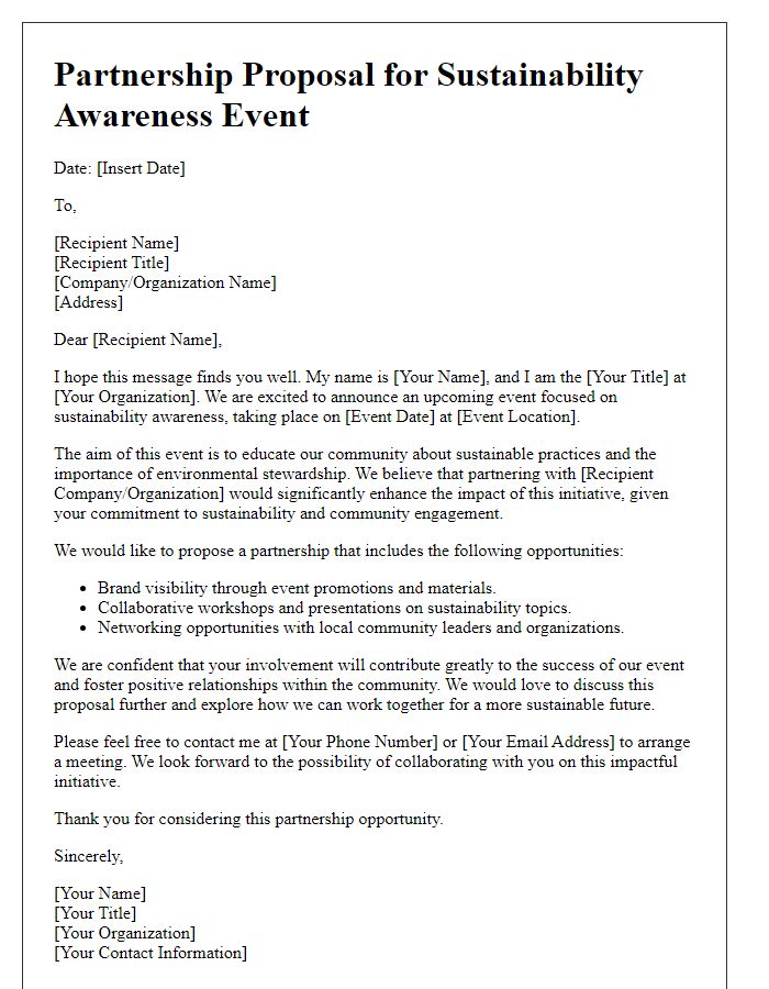 Letter template of partnership proposal for sustainability awareness event