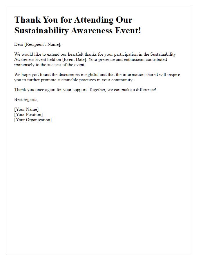 Letter template of thank you for attending sustainability awareness event