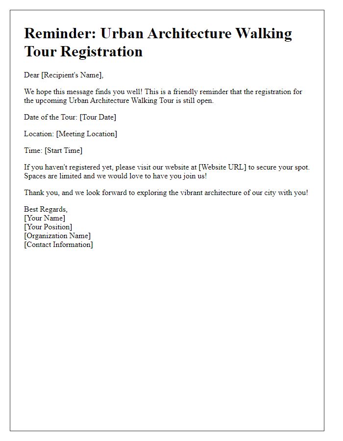 Letter template of reminder for urban architecture walking tour registration