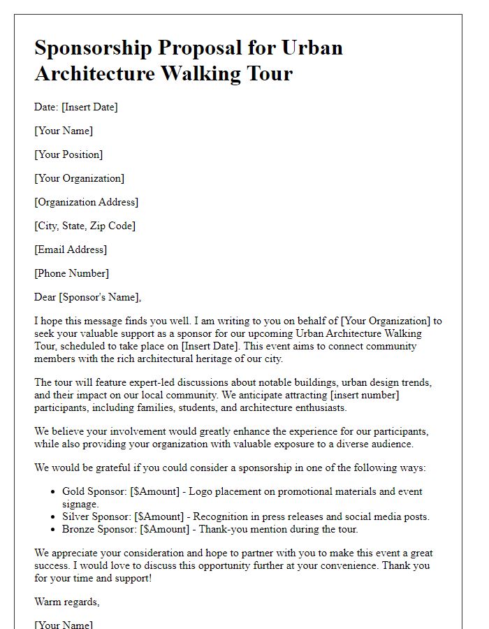 Letter template of sponsorship proposal for urban architecture walking tour