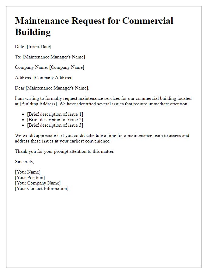 Letter template of commercial building maintenance request