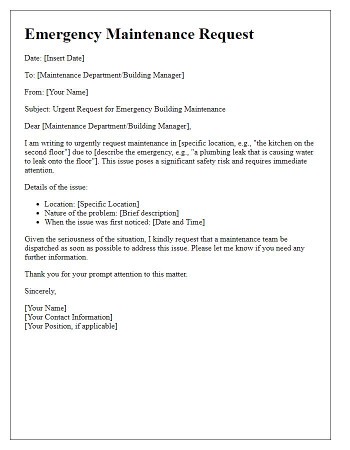 Letter template of emergency building maintenance request