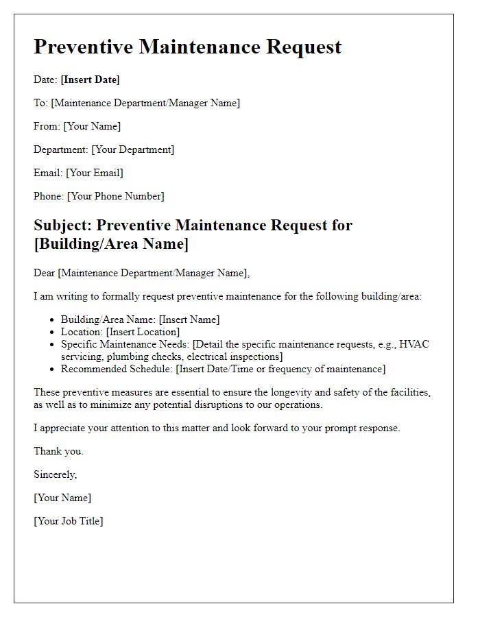 Letter template of preventive building maintenance request