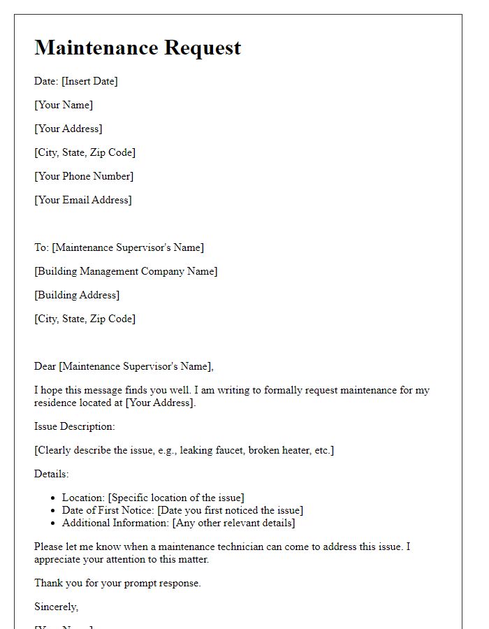 Letter template of residential building maintenance request