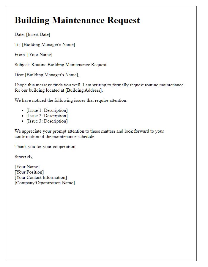 Letter template of routine building maintenance request