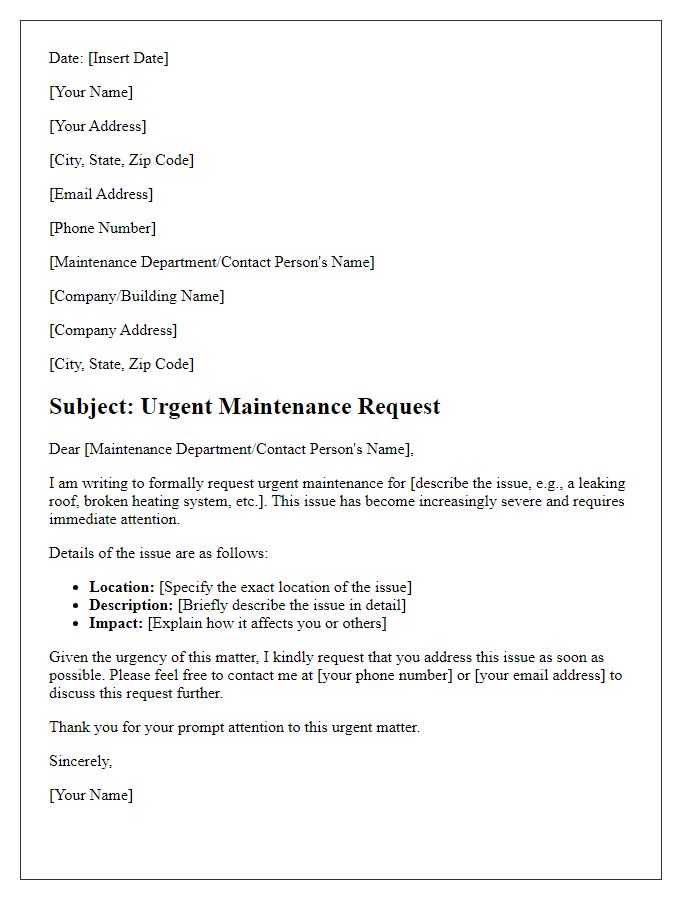 Letter template of urgent building maintenance request