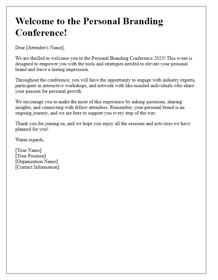 Letter template of personal branding conference welcome message