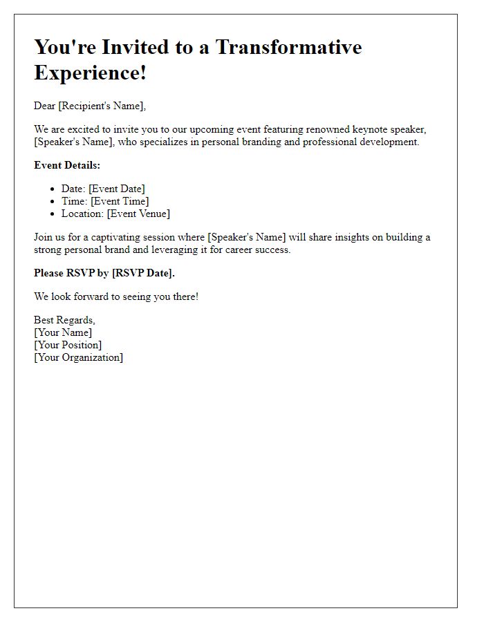 Letter template of personal branding keynote speaker event