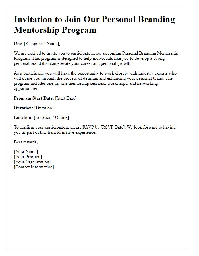 Letter template of personal branding mentorship program invitation