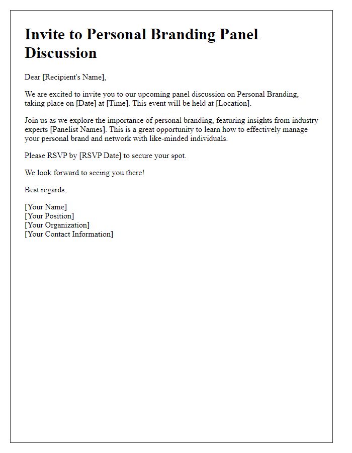 Letter template of personal branding panel discussion invite