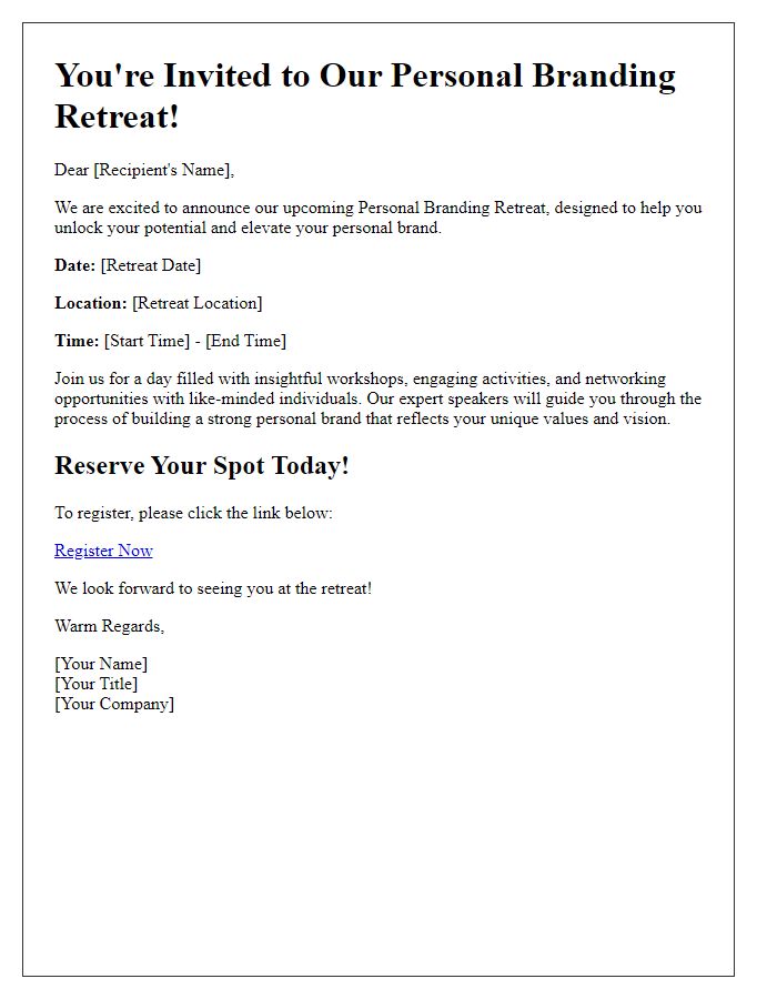 Letter template of personal branding retreat registration invite