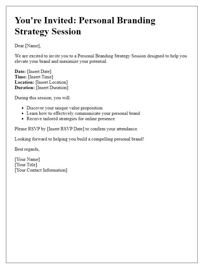 Letter template of personal branding strategy session invite