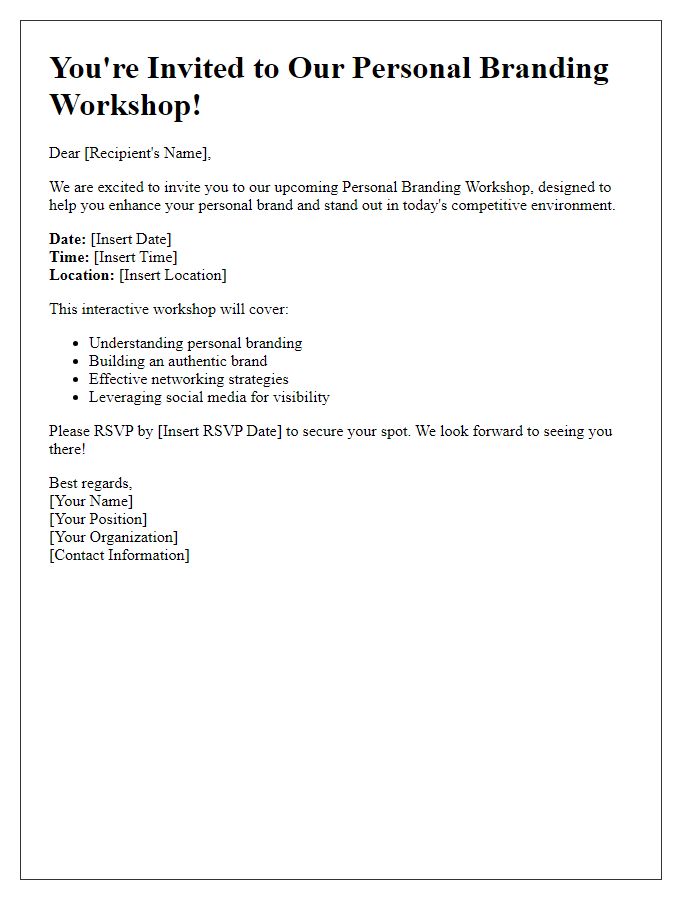 Letter template of personal branding workshop invitation