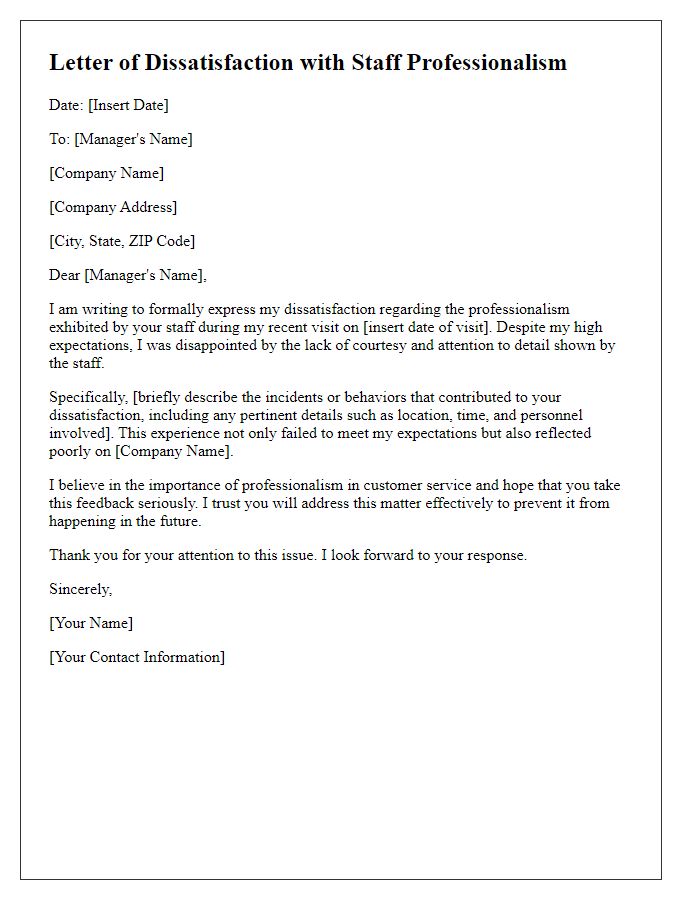 Letter template of dissatisfaction with staff professionalism