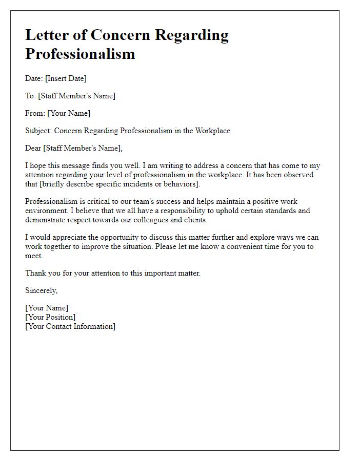 Letter template of issue with staff's lack of professionalism