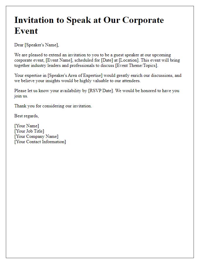 Letter template of guest speaker invitation for a corporate event