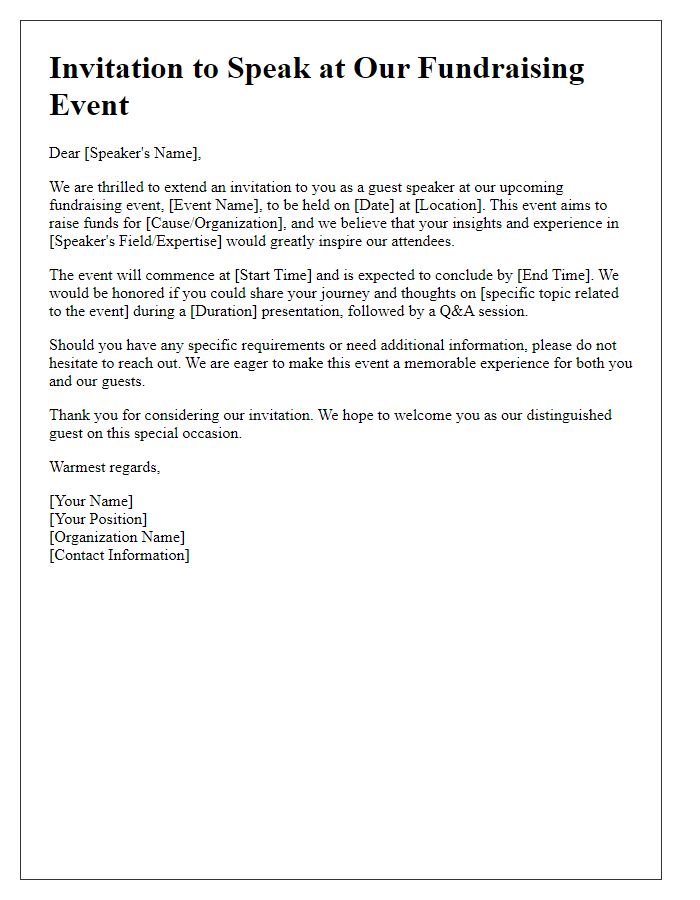 Letter template of guest speaker invitation for a fundraising event