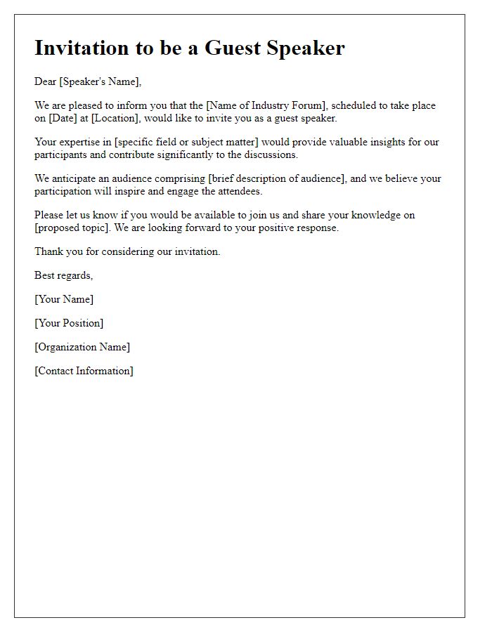 Letter template of guest speaker invitation for an industry forum