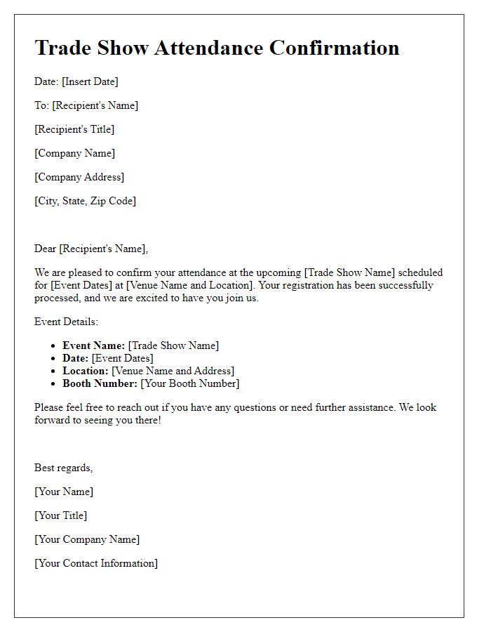 Letter template of confirmation for trade show attendance