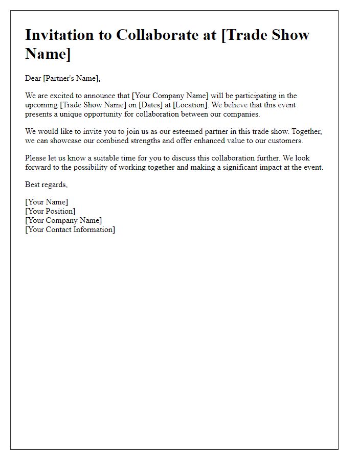 Letter template of invitation to partners for trade show collaboration