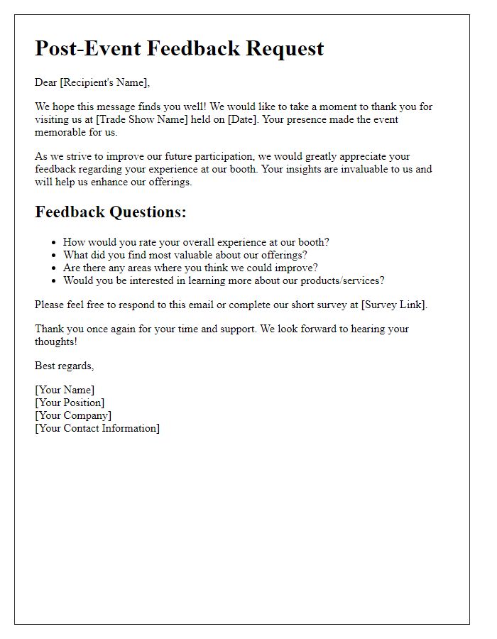 Letter template of post-event feedback for trade show participation