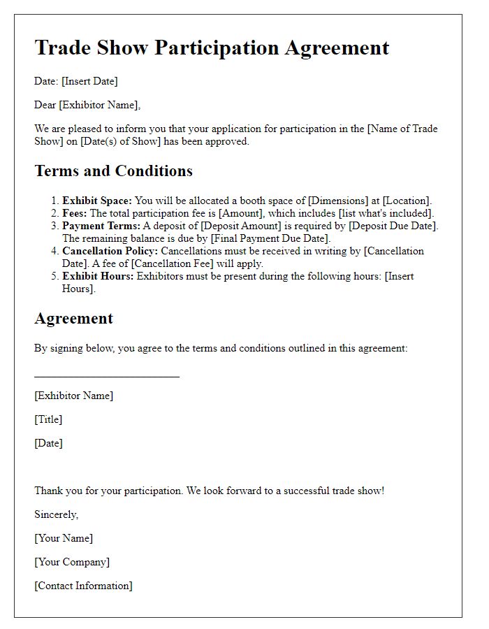 Letter template of trade show participation agreement