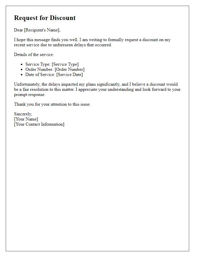 Letter template of request for discount due to service delay