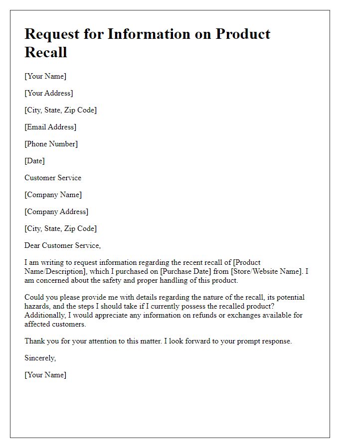 Letter template of request for information on product recall