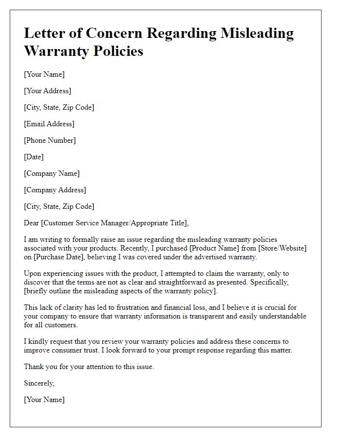 Letter template of issue raised about misleading warranty policies