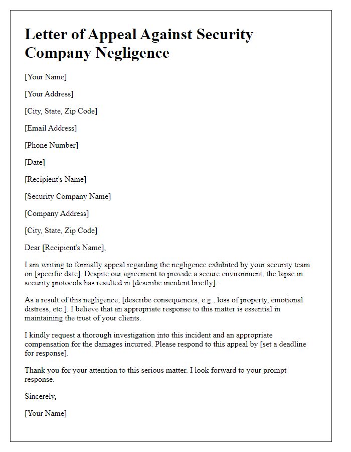 Letter template of appeal against security company negligence