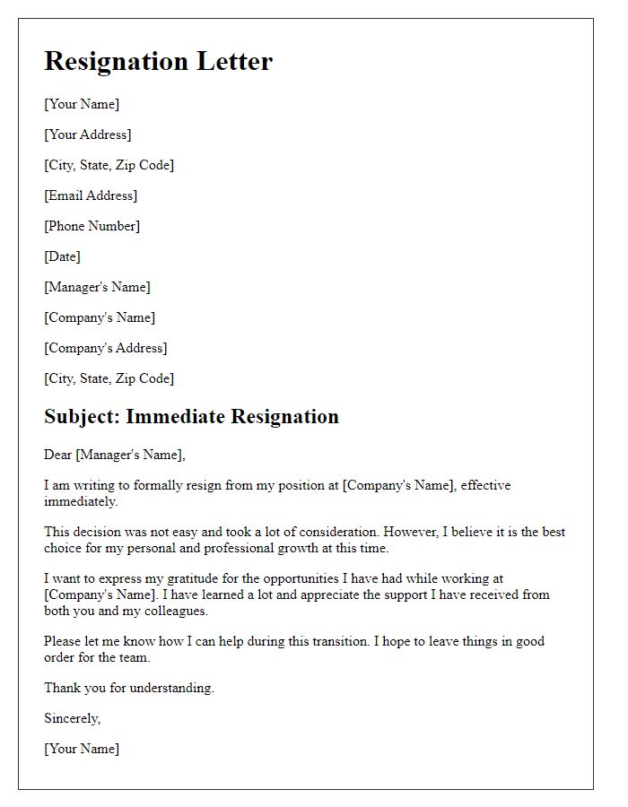 Letter template of resignation effective immediately