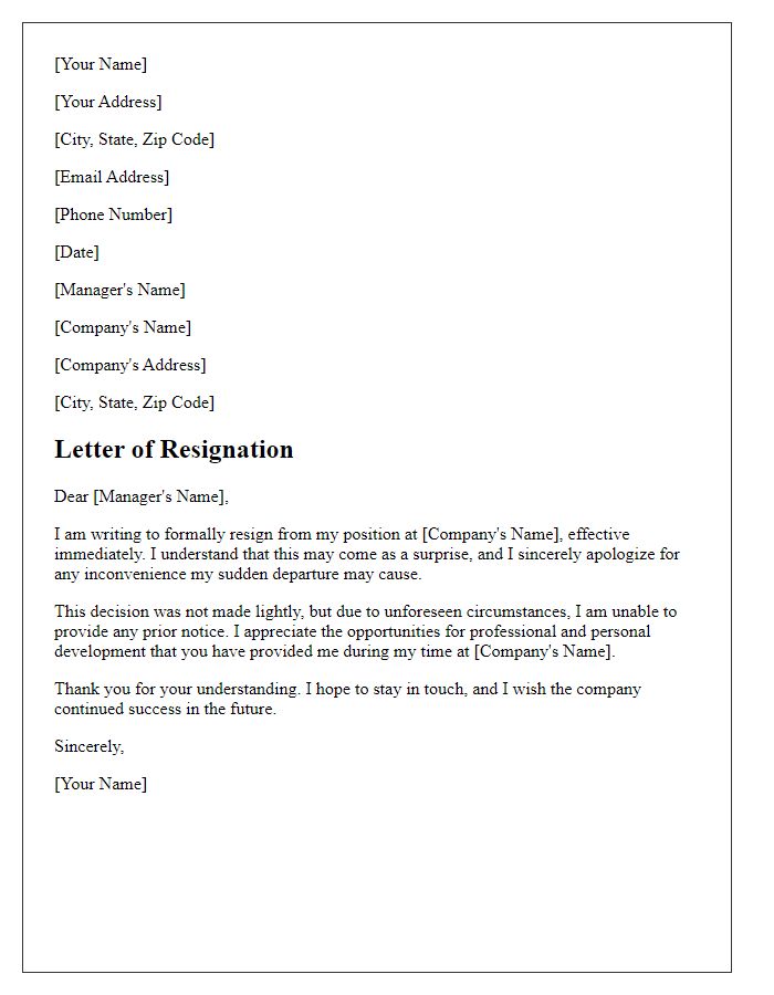 Letter template of resignation without prior notice