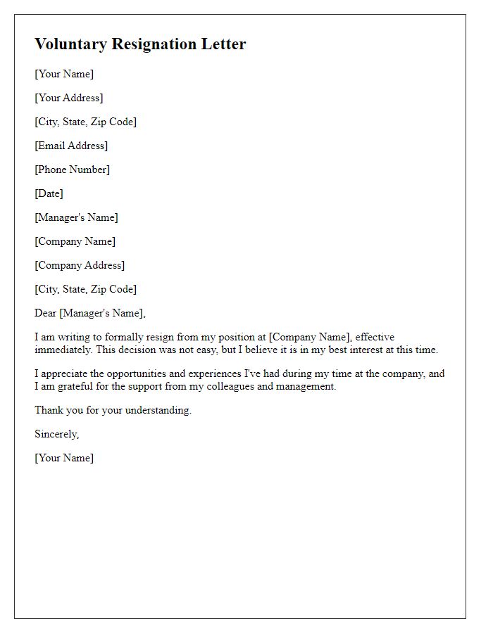 Letter template of voluntary resignation without notice