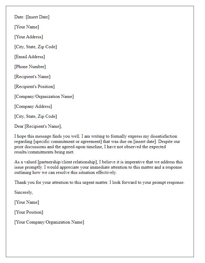 Letter template of notification about dissatisfaction with commitments