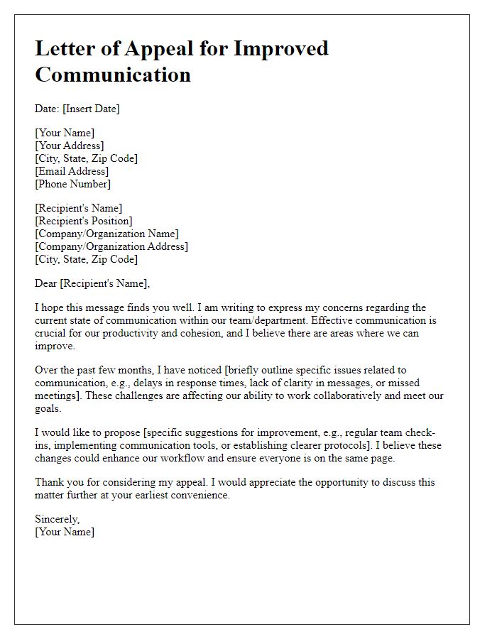 Letter template of appeal for improved communication