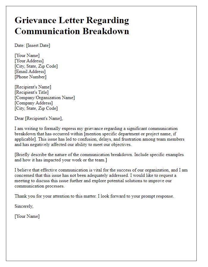 Letter template of grievance about communication breakdown