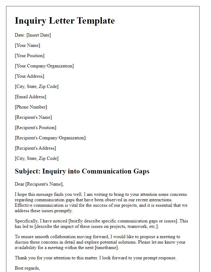 Letter template of inquiry into communication gaps