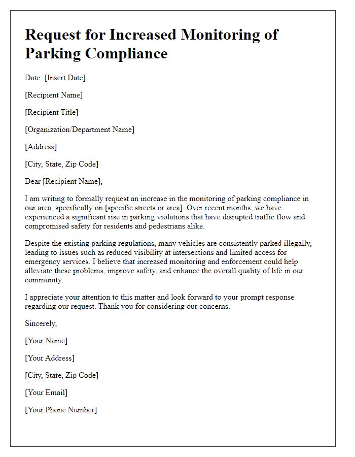 Letter template of request for increased monitoring of parking compliance in area.