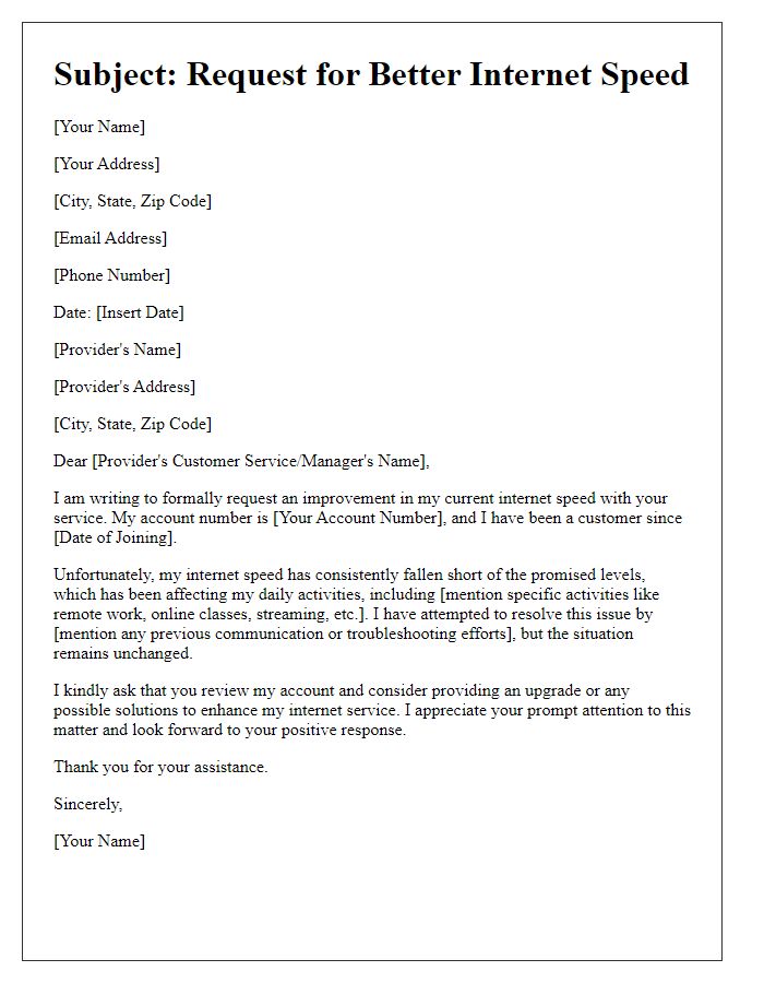 Letter template of appeal for better internet speed resolution.