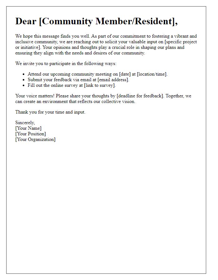 Letter template of community input solicitation