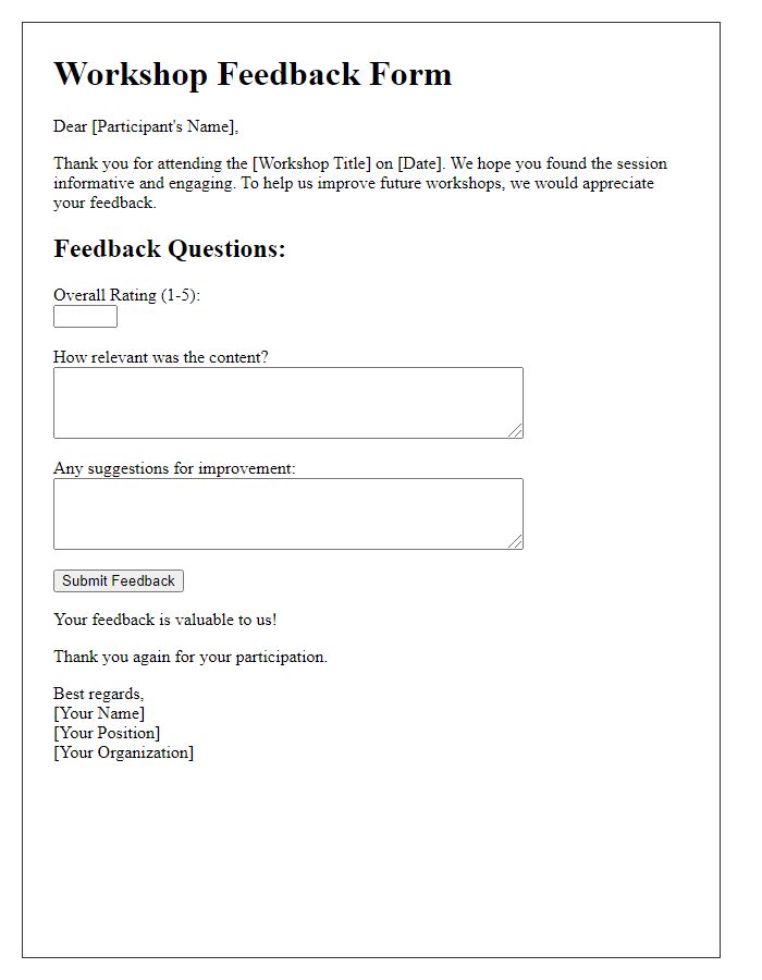 Letter template of workshop feedback collection
