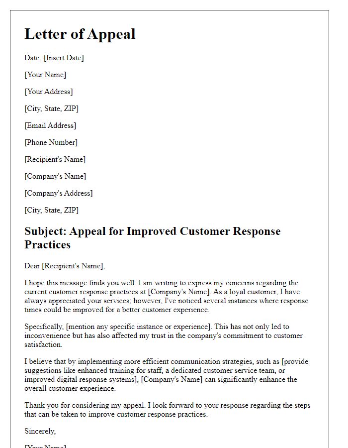 Letter template of appeal for better customer response practices.