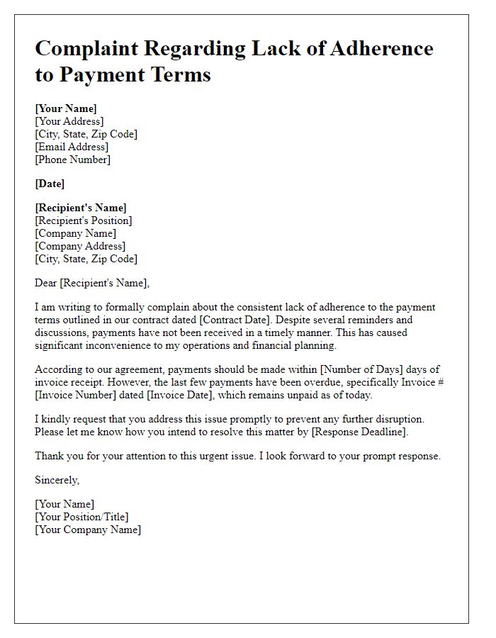 Letter template of complaint about lack of adherence to payment terms